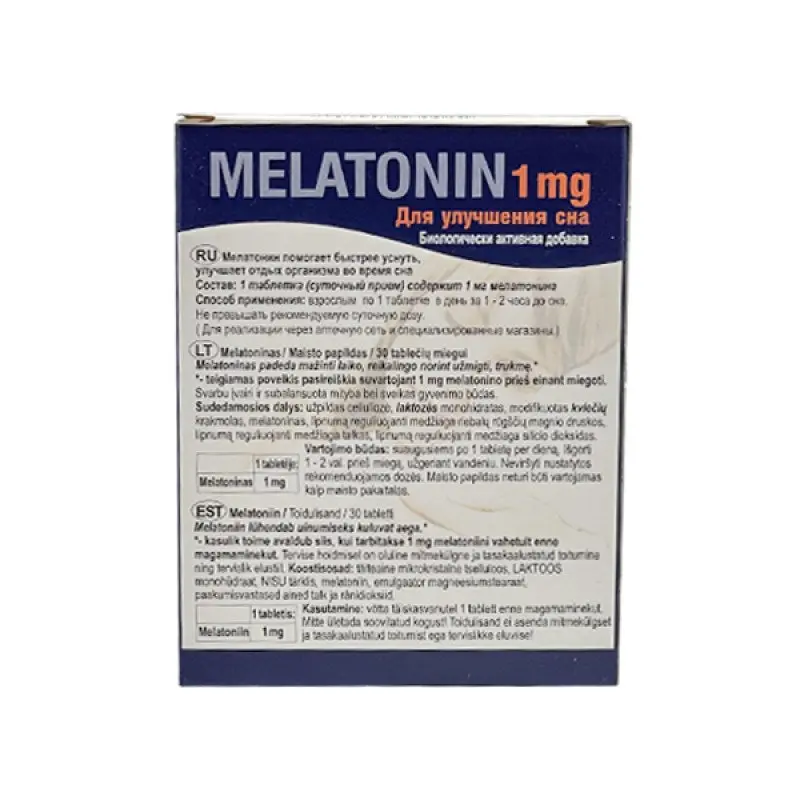 Melatoninas 1 mg (miegui), 30 tablečių - Image 2
